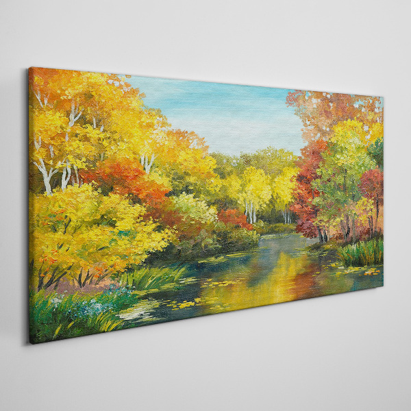 Golden autumn by the lake Canvas print