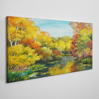 Golden autumn by the lake Canvas print