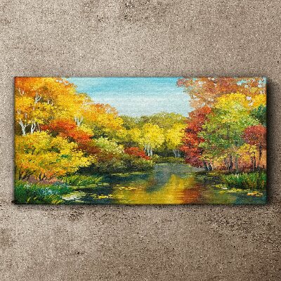 Golden autumn by the lake Canvas print