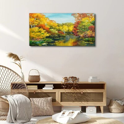 Golden autumn by the lake Canvas print