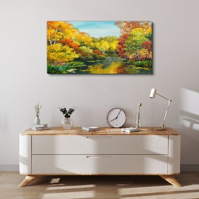 Golden autumn by the lake Canvas print