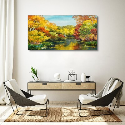 Golden autumn by the lake Canvas print