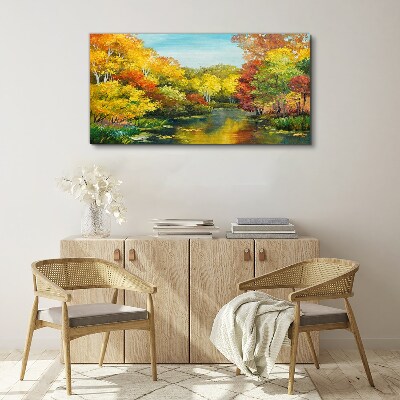 Golden autumn by the lake Canvas print