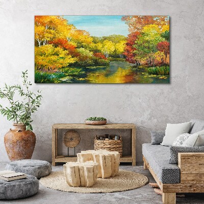 Golden autumn by the lake Canvas print