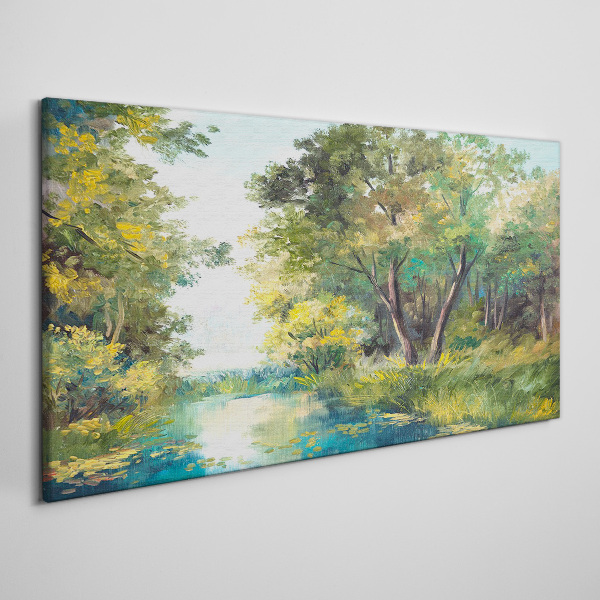 A peaceful forest landscape by the water Canvas print