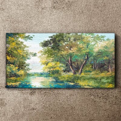A peaceful forest landscape by the water Canvas print