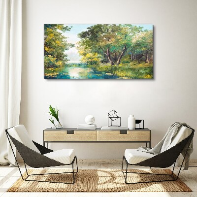 A peaceful forest landscape by the water Canvas print