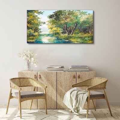 A peaceful forest landscape by the water Canvas print