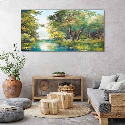 A peaceful forest landscape by the water Canvas print