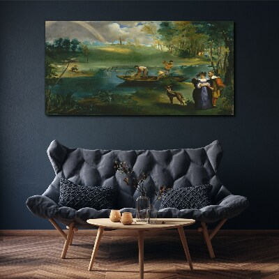 A scene by the water with fishermen Canvas Wall art