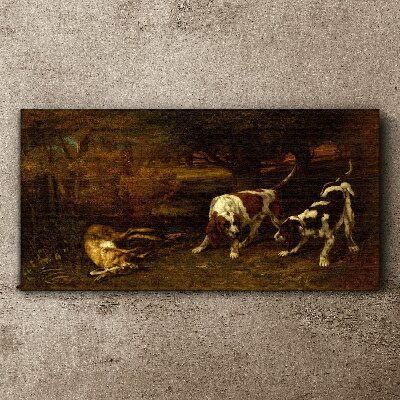 Dogs in the forest Canvas Wall art