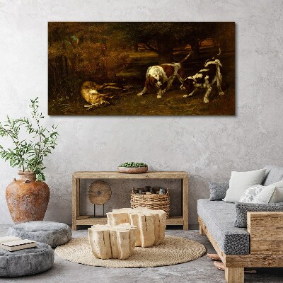 Dogs in the forest Canvas Wall art