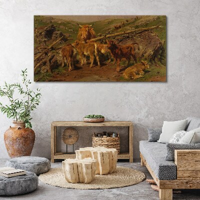 Landscape animals cows Canvas Wall art