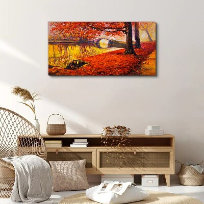 Golden autumn on the river Canvas print