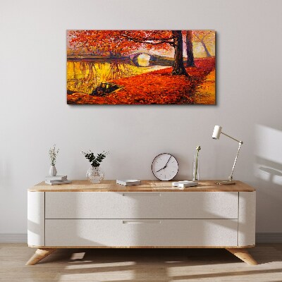 Golden autumn on the river Canvas print