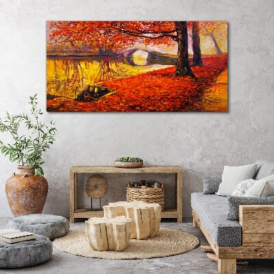 Golden autumn on the river Canvas print