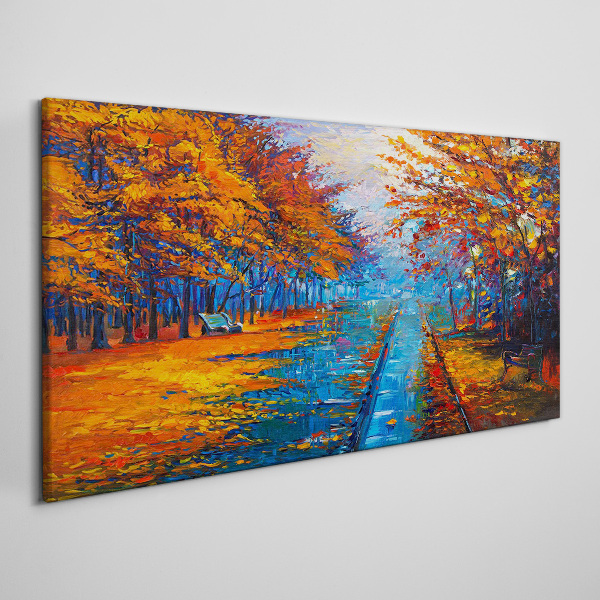 Golden autumn over the calm water Canvas print