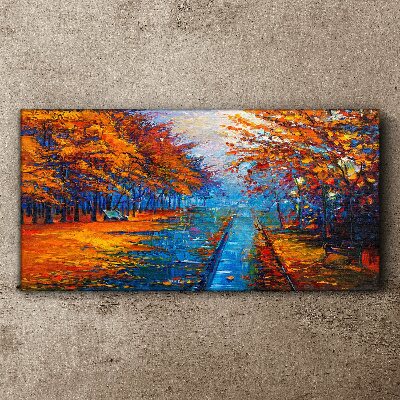 Golden autumn over the calm water Canvas print