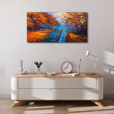 Golden autumn over the calm water Canvas print
