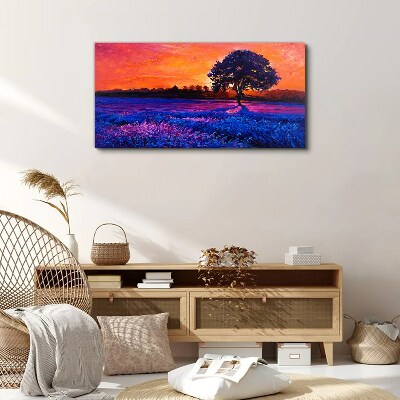 Sunset over a purple field Canvas print