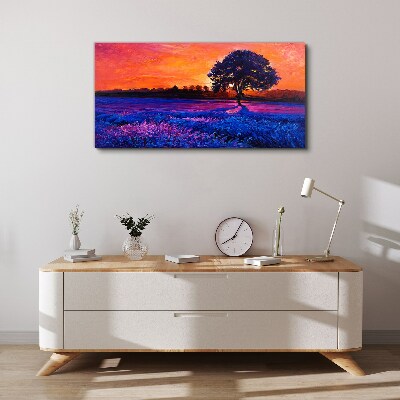 Sunset over a purple field Canvas print