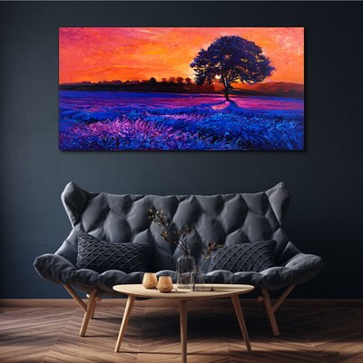 Sunset over a purple field Canvas print