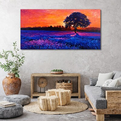 Sunset over a purple field Canvas print