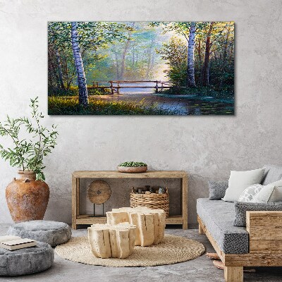 Forest river bridge nature Canvas Wall art