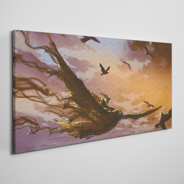 Flight of birds in the setting sun Canvas Wall art