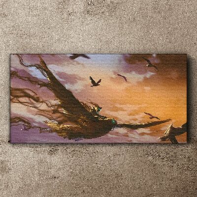 Flight of birds in the setting sun Canvas Wall art