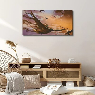 Flight of birds in the setting sun Canvas Wall art