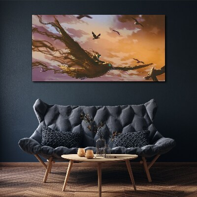 Flight of birds in the setting sun Canvas Wall art