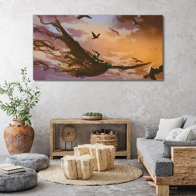 Flight of birds in the setting sun Canvas Wall art