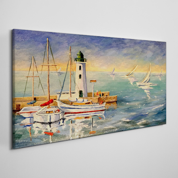 Seascape with a lighthouse Canvas Wall art