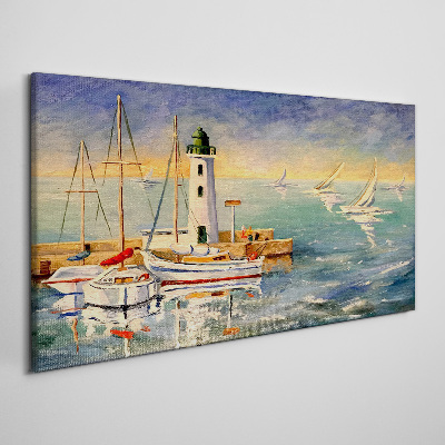 Seascape with a lighthouse Canvas Wall art