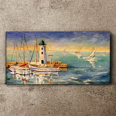 Port ships lighthouse Canvas Wall art