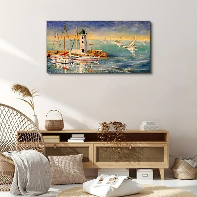 Seascape with a lighthouse Canvas Wall art