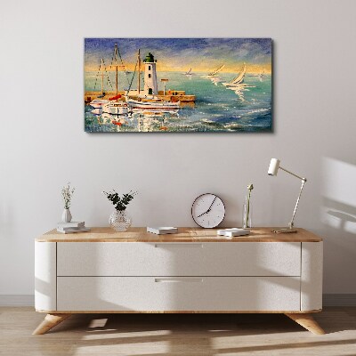 Seascape with a lighthouse Canvas Wall art