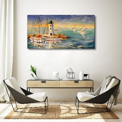 Seascape with a lighthouse Canvas Wall art