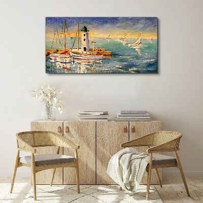 Seascape with a lighthouse Canvas Wall art