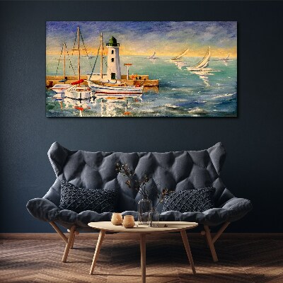 Seascape with a lighthouse Canvas Wall art