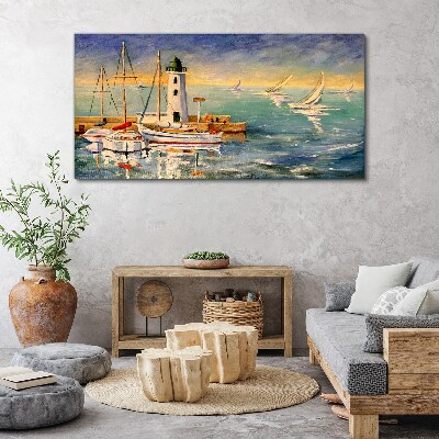 Seascape with a lighthouse Canvas Wall art