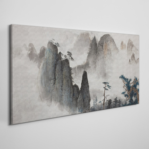 Mountain landscape in a misty landscape Canvas Wall art