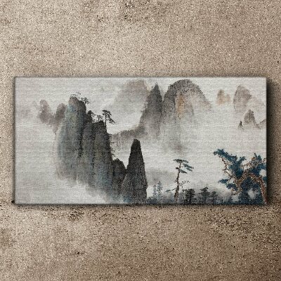 Mountain landscape in a misty landscape Canvas Wall art