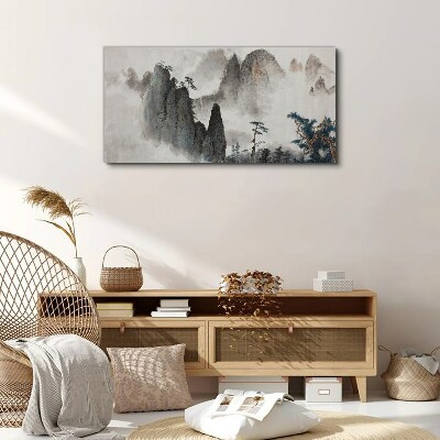 Mountain landscape in a misty landscape Canvas Wall art