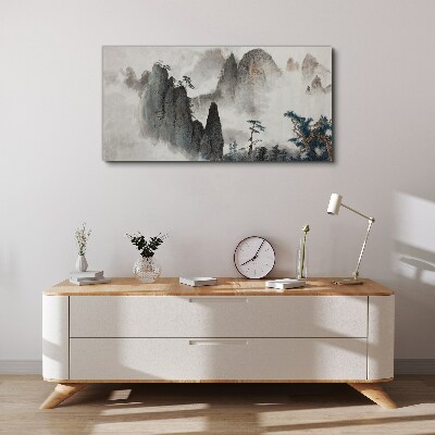 Mountain landscape in a misty landscape Canvas Wall art