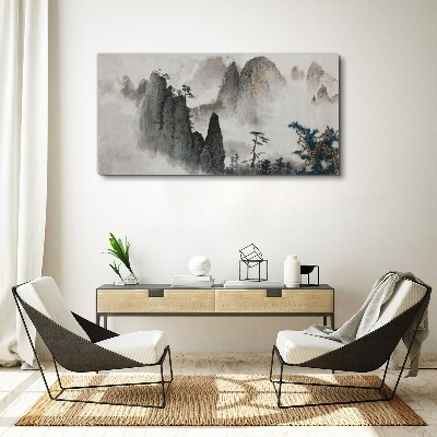 Mountain landscape in a misty landscape Canvas Wall art
