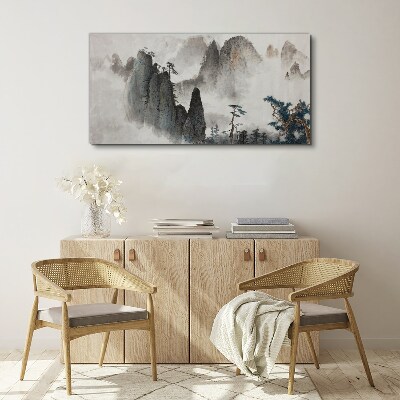 Mountain landscape in a misty landscape Canvas Wall art