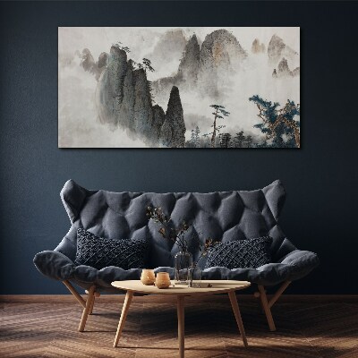 Mountain landscape in a misty landscape Canvas Wall art