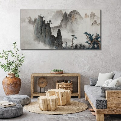 Mountain landscape in a misty landscape Canvas Wall art